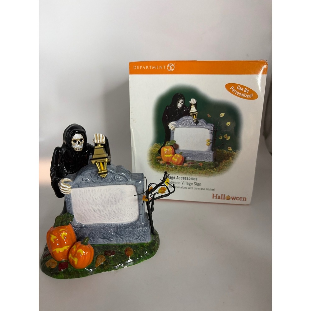 Department 56 Halloween Village Sign Grim Reaper Tombstone Ceramic Accessory
